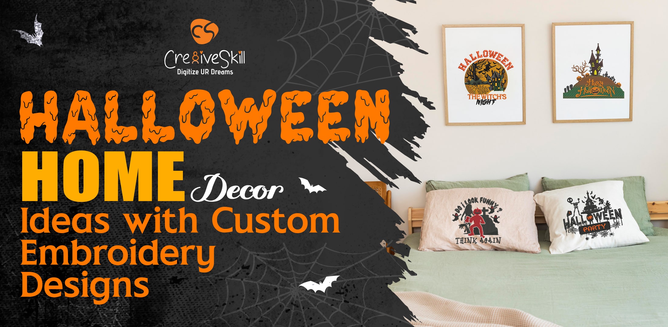 Halloween Home Decor Ideas with Custom Embroidery Designs-Cre8iveskill