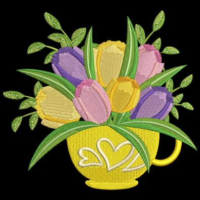 Beautiful Flower Pot Embroidery Design | Cre8iveSkill