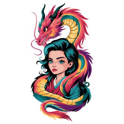 Fantasy Dragon Girl Vector design - Cre8iveskill