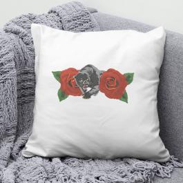 Rose With Black Panther Embroidery Designs Cushion Mockup