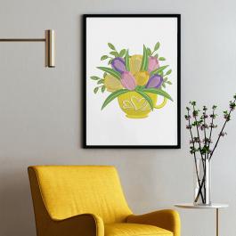 Brightly Colored Tulips Pot Machine Embroidery Design Photo frame Mockup