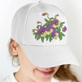 Pretty Machine Embroidery Pansies Flower Design Cap Mockup