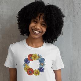 Embroidery Round Set Of Beautiful Flowers T-shirt Mockup