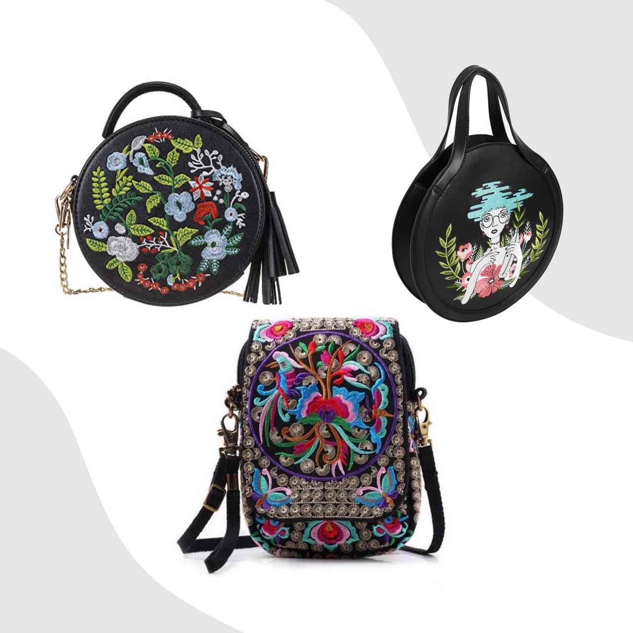 Embroidered trendy handbags